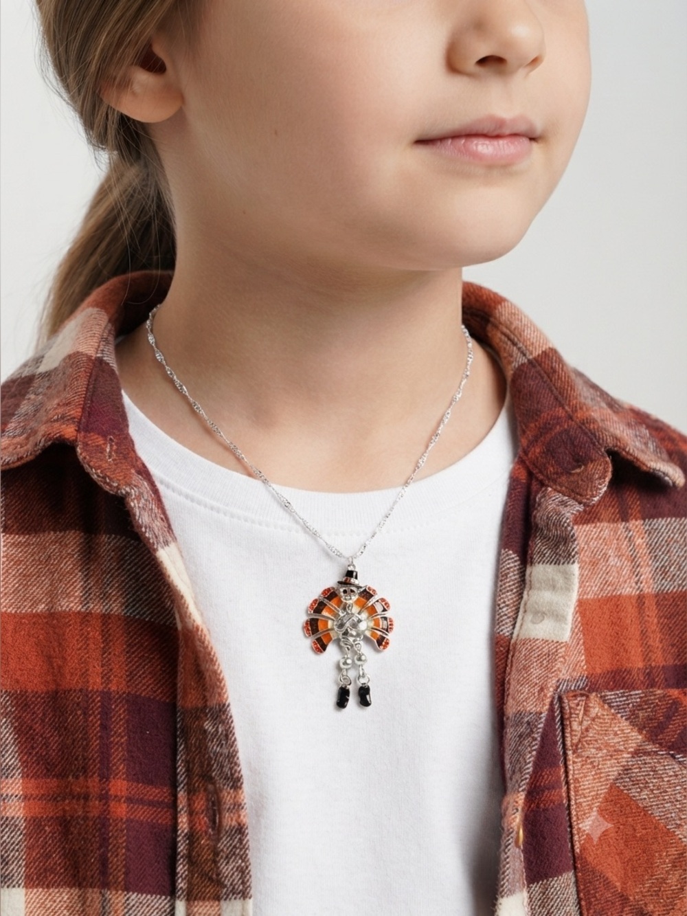Turkey Pendant Necklace on Silver Chain | Fall Thanksgiving Jewelry